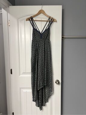 BCBGeneration Dark Gray Floral Asymmetrical Sundress with Strappy Back